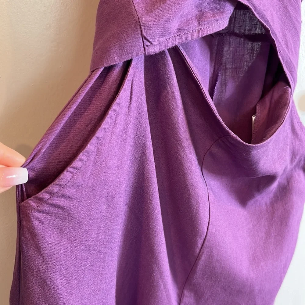 Urban Outfitters Purple Wrap Jumpsuit Linen Blend Wide Leg